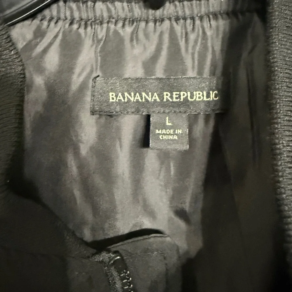 Banana Republic Mens Black Full Zip Bomber Jacket Large L Ribbed Trim Lined